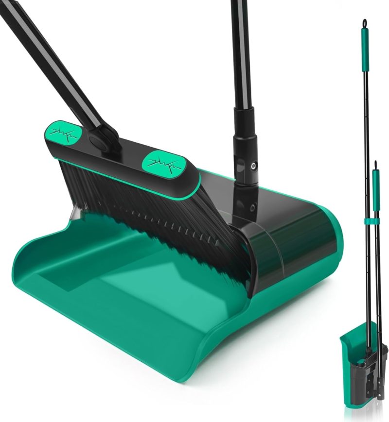 Long Handled Dustpan & Brush Set, 136cm Swivel Broom, Large Dustpan | 36% Off