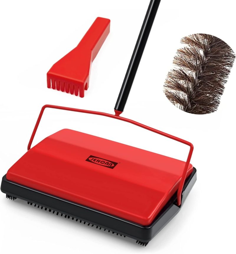 JEHONN Manual Carpet Sweeper - Horsehair Brush, Non-Electric, Easy | 30% Off