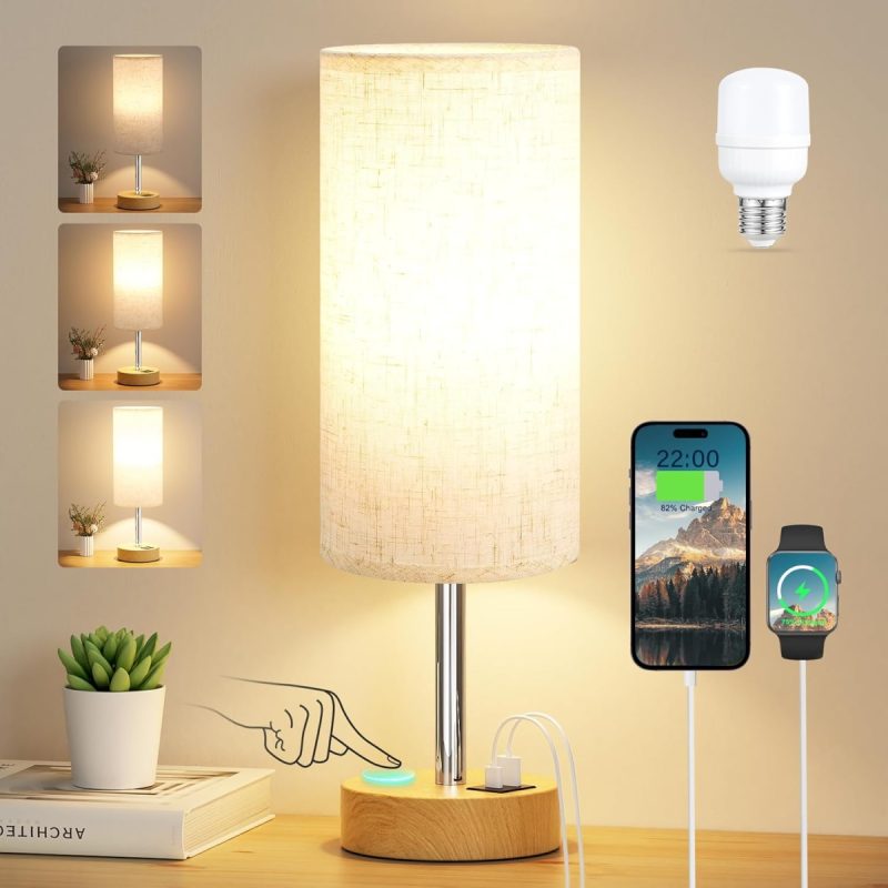 Aooshine Bedside Lamps - Touch Control, Dimmable, USB Charging Ports | 35% Off