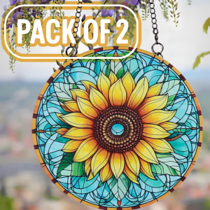 2 x Sun Catchers Sunflower Stained Glass Window Hangings, 6-Inch Decor | 74% Off