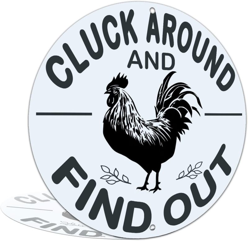 612m-Bys0L._AC_SL1500 Yiruhe Funny Chicken Gifts Chicken Cluck Around and Find Out Tin Sign - Image 1