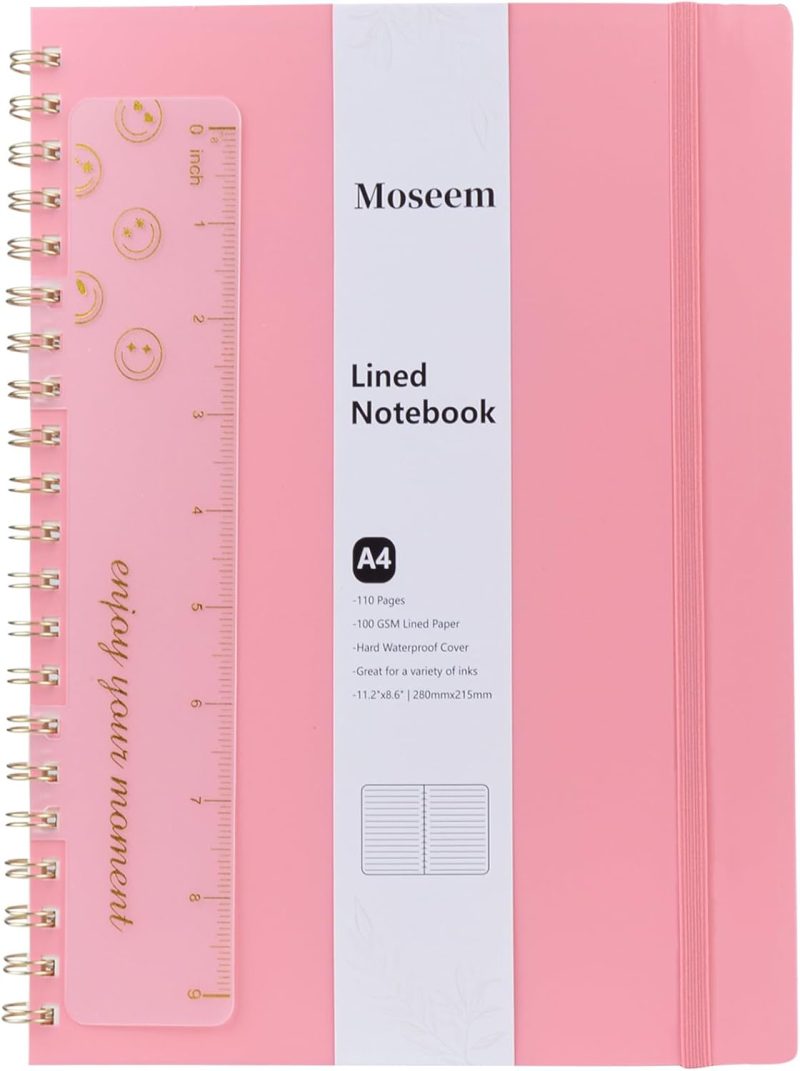 61FbkUullkL._AC_SL1500 Moseem A4 Lined Spiral Notebook 110 Pages 100gsm - Image 1