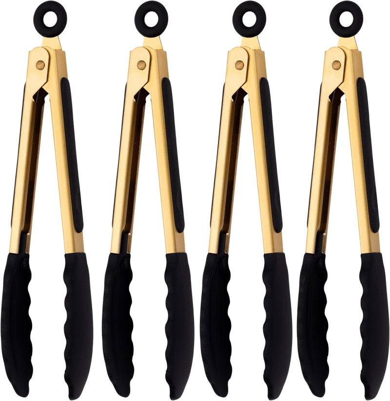 4pc Silicone Kitchen Tongs 7in BPA-Free Heat Resistant Non-Stick
