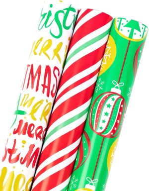 Christmas Wrapping Paper 3 Rolls Red Green Designs Mini 43cm x 3m