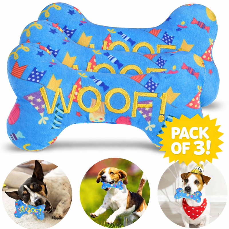 e096515a-e0fd-4b7f-9b69-f1db05a7af23 3 x Revolex Durable Squeaky Bone Dog Toy - Image 1