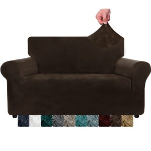2 Seater Velvet Sofa Cover Stretch Non Slip Pet Protector Loveseat Dark Coffee