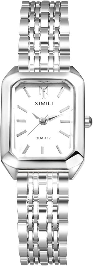 Womens Square Quartz Watch Rhinestone Dial Stainless Steel Strap