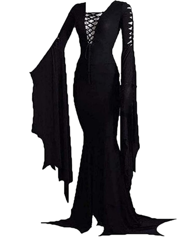 Womens Morticia Addams Fancy Dress Gothic Size XL Lace Up Halloween