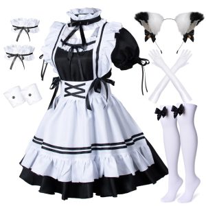 Anime French Maid Costume Set Size Small with Cat Ear Gloves Socks (Used)