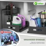 717XVdfW4LL Aoresac 2 Tier Under Sink Storage Organiser Pull Out Sliding Drawers - Image 3