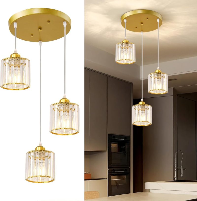 Warmiehomy Modern Crystal Chandelier 3 Lights Hanging Adjustable Height E27 Pend