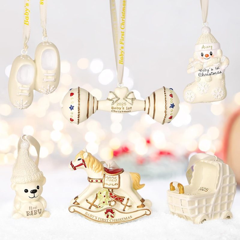 71cMFDG3EyL._AC_SL1500 Lanpn Bulk Buy 20 x Baby’s First Christmas 2025 Ornament 6-Pack Keepsake Gift Sets – £ - Image 1