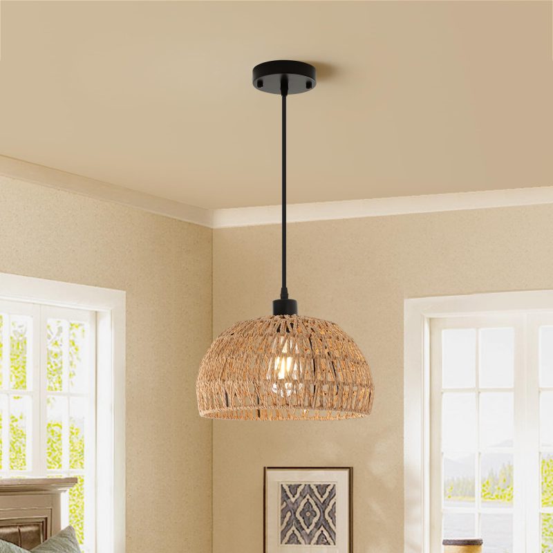 71mYOmT9C0L Rattan Pendant Ceiling Light Boho Wicker Lampshade E27 Adjustable