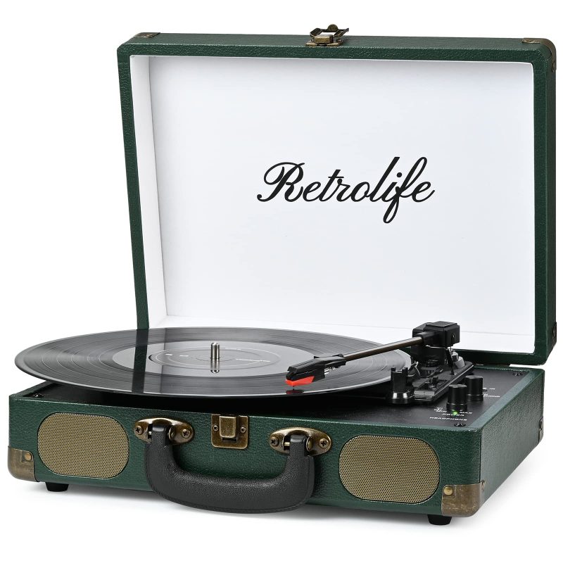 Retrolife R609 Vinyl Record Player Bluetooth 33/45/78 Suitcase Speakers Green - Image 1