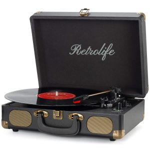 Retrolife R609 Vinyl Record Player Bluetooth 33/45/78 Suitcase Speakers Black