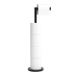 Free Standing Toilet Roll Holder Stand Black Stainless Steel Storage for 5 (New