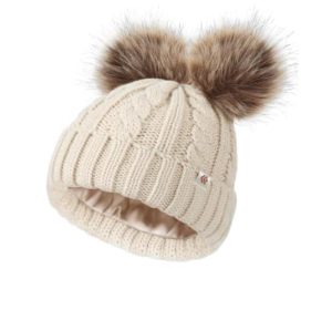 Affordable Quality Products 12 Satin Lined Bobble Hat Beige Winter Knit Beanie Faux Fur Pom Pom One Size Satin