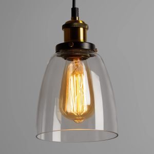 Vintage Glass Pendant Light Clear Lampshade Industrial Ceiling Light Fitting Vin