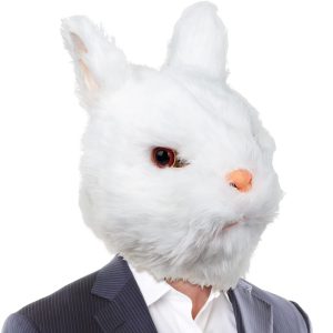 Rabbit Mask Full Head White Bunny Latex Realistic for Halloween