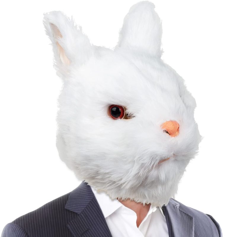 61S6Zt9J-qL Rabbit Mask Full Head White Bunny Latex Realistic for Halloween