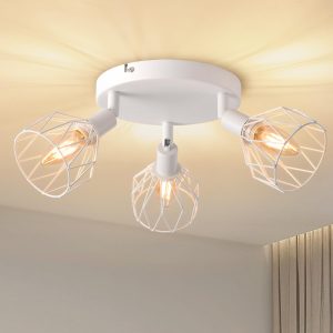 3 Way Ceiling Spotlights White Adjustable Metal Wire Cage E14 350°