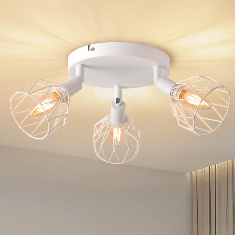 3 Way Ceiling Spotlights White Adjustable Metal Wire Cage E14 350°
