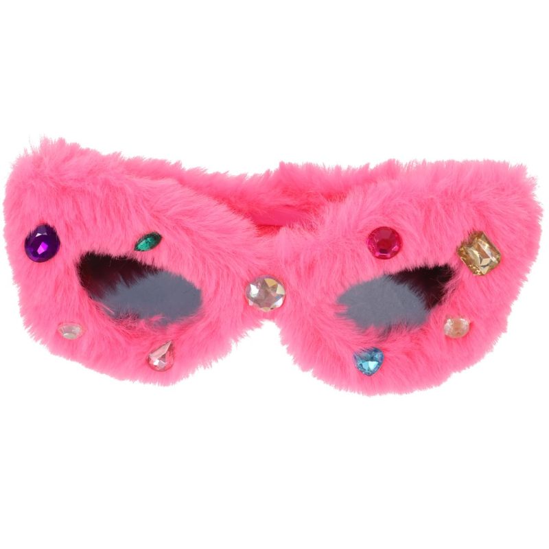 61yB3fKKTL Fuzzy Pink Cat Eye Sunglasses Plush Fluffy Rhinestone Festival Party Shades Fuzz