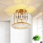 ‎FORCOSO Semi Flush K9 Crystal Ceiling Light Gold Metal Shade E27
