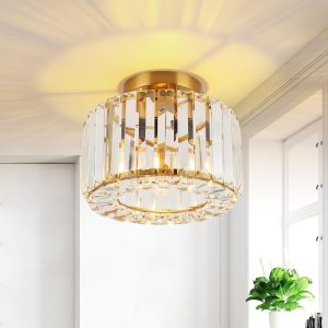 ‎FORCOSO Semi Flush K9 Crystal Ceiling Light Gold Metal Shade E27