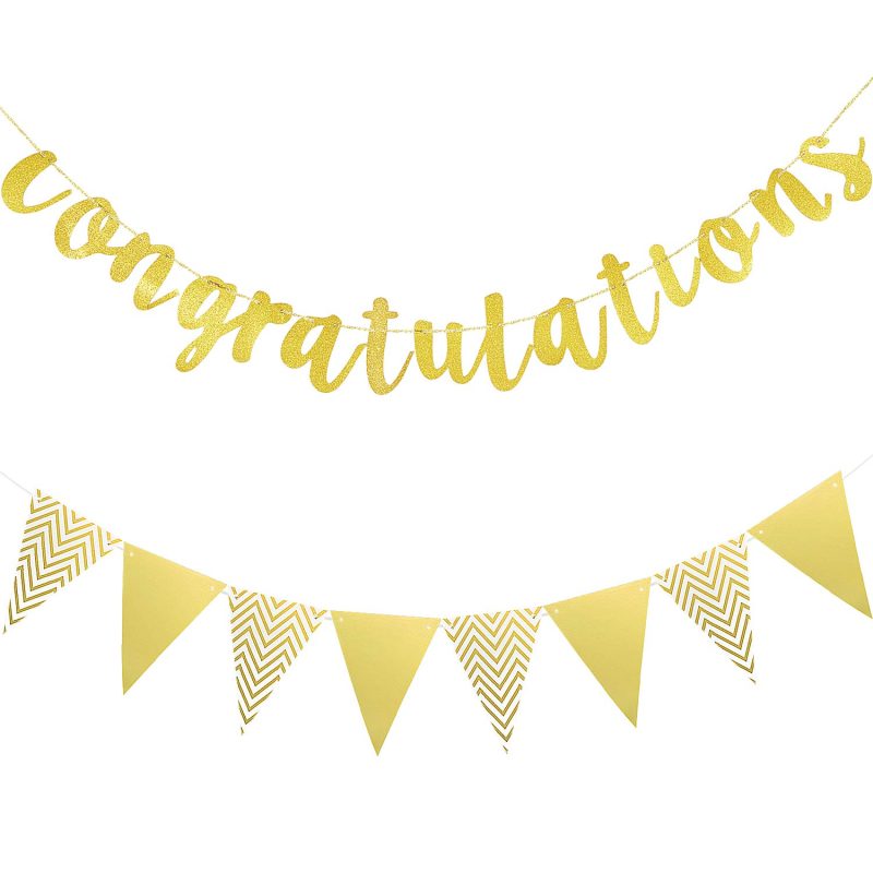 719p5x2FUgL Gold Congratulations Banner 2pc Glitter Graduation Pennant Flags 10ft