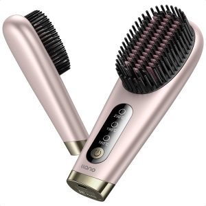 Cordless Hair Straightener Brush Rechargeable Ceramic Travel Pink