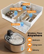 oneisall Wireless Cat Water Fountain 4L Stainless Steel Motion Sensor - Image 2