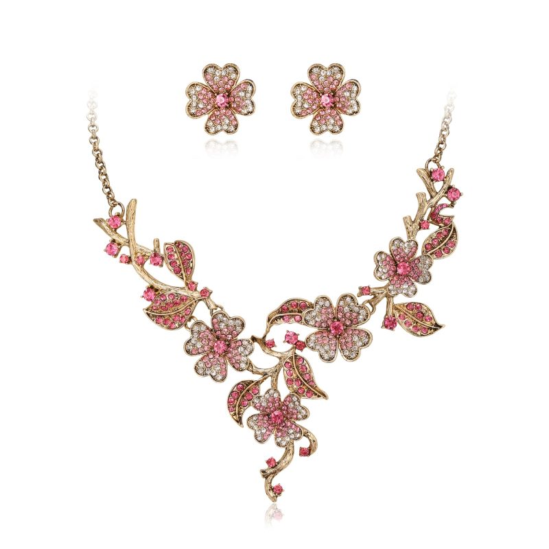 Ever Faith Vintage Flower Necklace Earrings Set Crystal Rhinestone Statement - Image 1