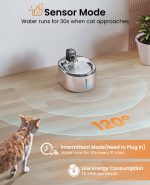 oneisall Wireless Cat Water Fountain 4L Stainless Steel Motion Sensor - Image 3
