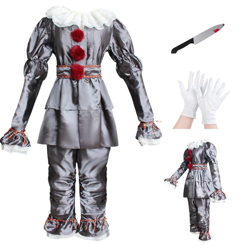 Kids Scary Clown Costume 3pc Joker Outfit Size: Large Gloves Included