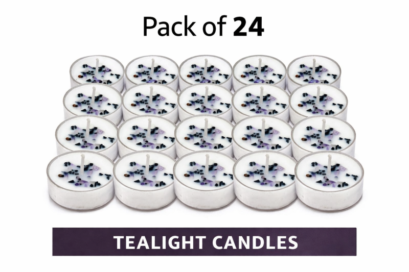 7cd8bb2d-8d33-4106-aa50-d76ca6e5d9e2 24 x Crystal Infused Tealights Palo Santo Scent Amethyst Black Tourmaline