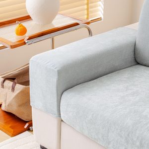 Chenille Sofa Armrest Covers 2PCS Stretch Non Slip Light Grey Protector