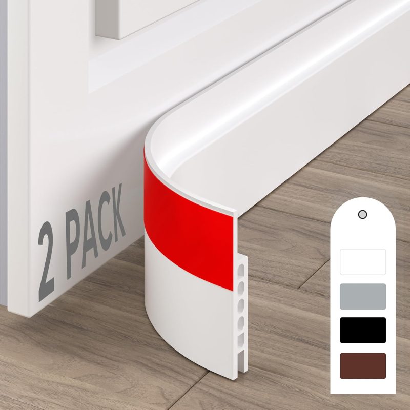 POEASYD Draught Excluder Door Bottom Seal 2 Pack Self Adhesive 2m x 45mm White - Image 1