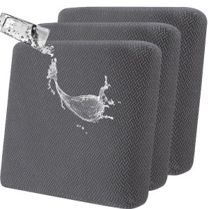 Waterproof Sofa Seat Cushion Covers 3PCS Stretch Non Slip Dark Grey