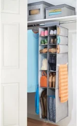 mDesign Large Hanging Fabric Wardrobe with Shelves Grey - Image 1