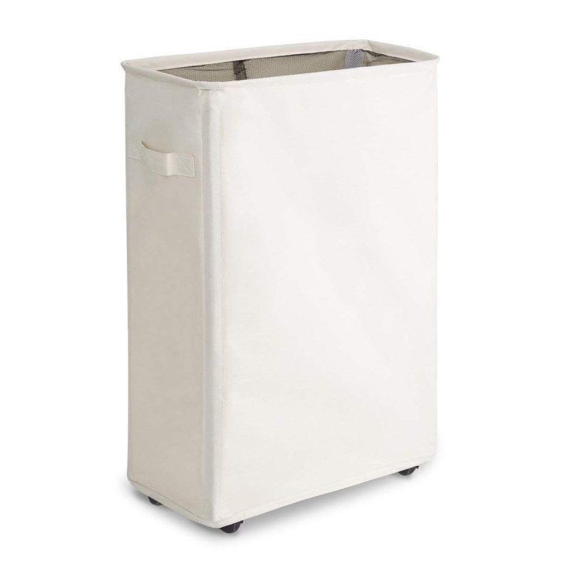 51KxloLecAL WOWLIVE Slim Laundry Basket on Wheels 44L Folding Waterproof - Image 1