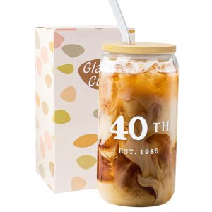 40th Birthday Gift Glass Tumbler Cup with Lid & Straw 40th Birthday Gift Glass