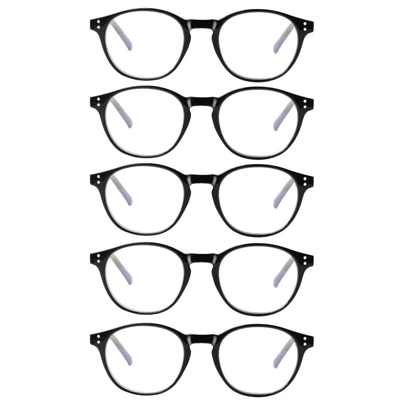 61q4ZkRuGDL +1.00 Reading Glasses 5 Pack Blue Light Blocking Spring Hinges Round Black