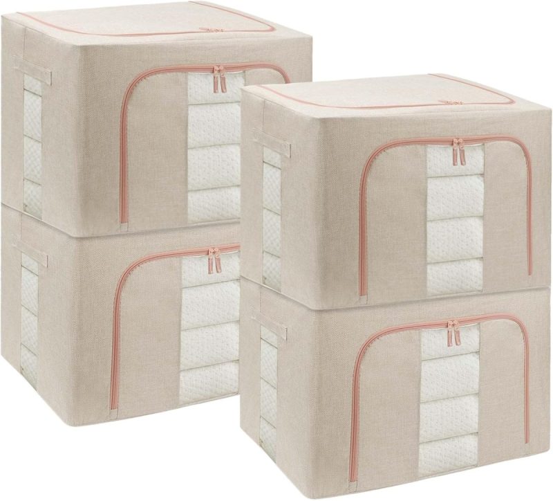 69a7e3c37746408afa363c9915f6337143681703c9198f323b29a.jpg Luxury Linen Clothes Storage Bins 4 Pack Foldable Front Opening Zip Metal Frame