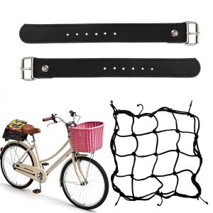 Bicycle Basket Straps + Mesh Net Cover 2 Pairs Adjustable Elastic Tie Bicycle