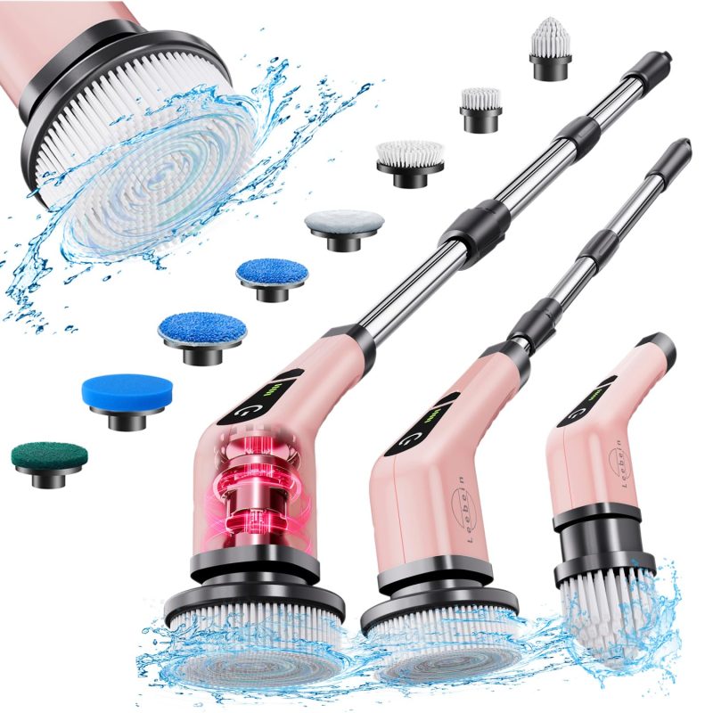 71Xd-eMXW-L Leebein Leebein Electric Spin Scrubber Cordless Extendable Handle 8 Brush Heads - Image 1