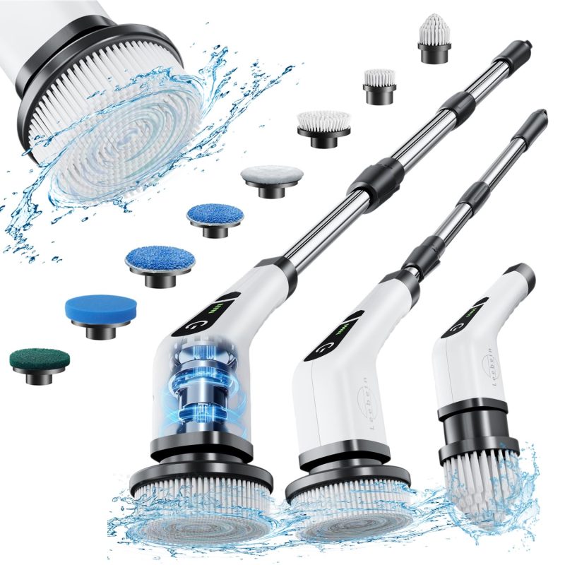 ‎Leebein Leebein Electric Spin Scrubber Cordless Extendable Handle 8 Brush Heads - Image 1
