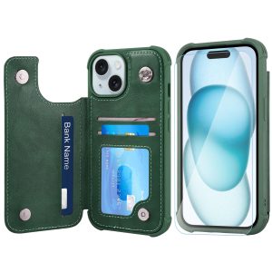 VANAVAGY Wallet Case Compatible for iPhone 15 Leather Flip Folio