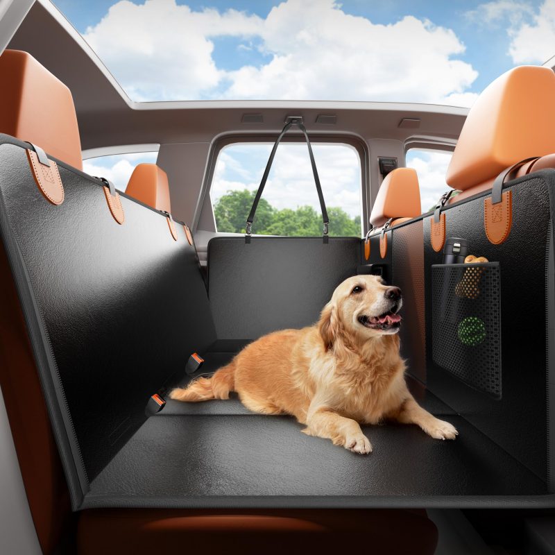 HiPetpy Dog Car Back Seat Cover Hard Bottom Extender Waterproof PU Leather Black