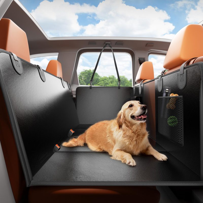 91ZW3xbI0L HiPetpy Dog Car Back Seat Cover Hard Bottom Extender Waterproof PU Leather Black